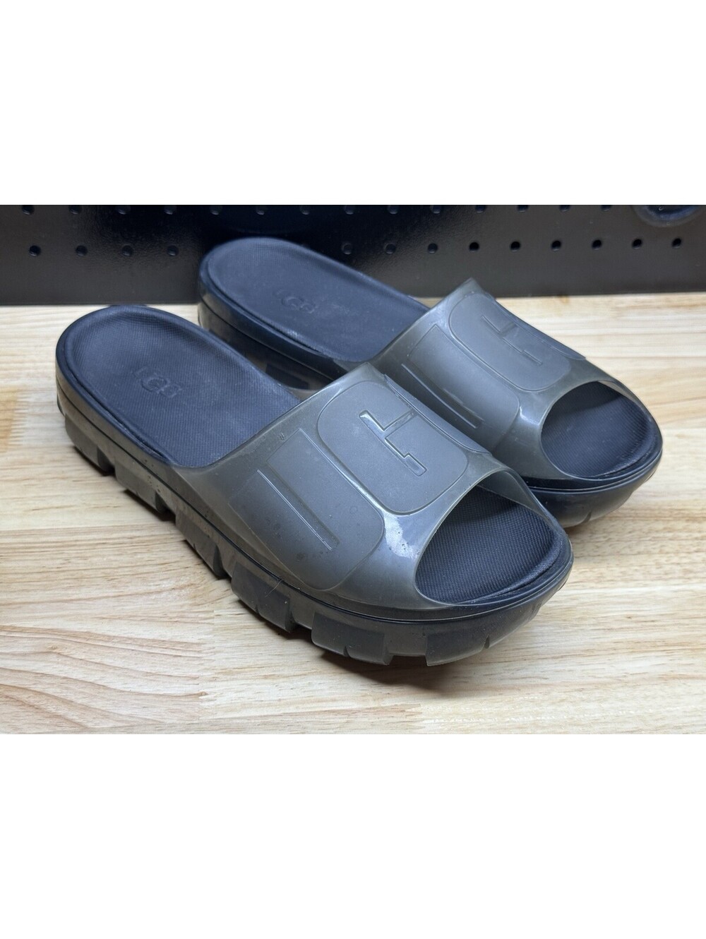 UGG Women's 8 Jella Slide Sandals Platform 1136763 Clear Black Chunky Lug Sole